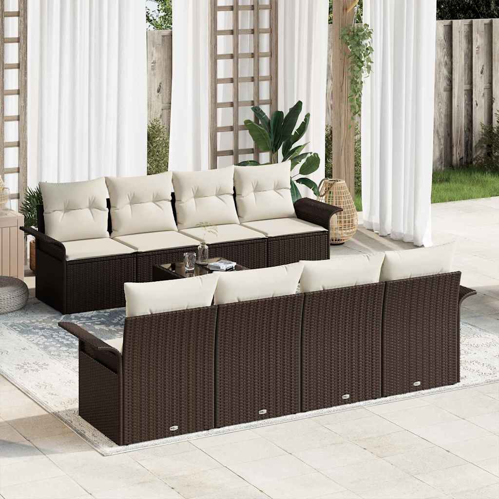 Set Divano da Giardino con cuscino 9 pcs Marrone e Crema