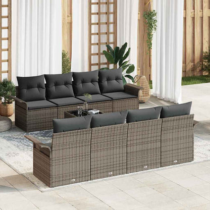 Set Divano da Giardino 9 pcs Grigio Polyrattan, Acciaio e Vetro