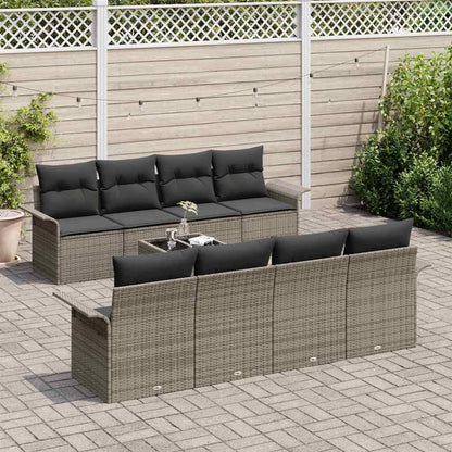 Set Divano da Giardino 9 pcs Grigio Polyrattan, Acciaio e Vetro