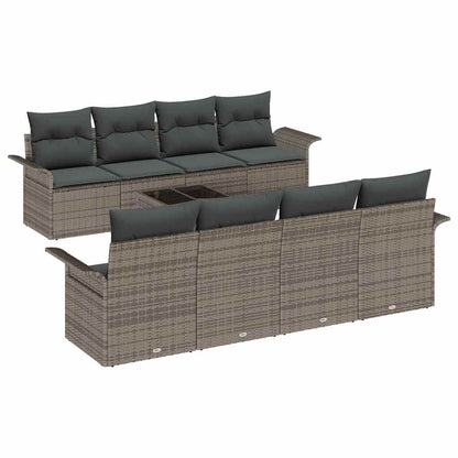 Set Divano da Giardino 9 pcs Grigio Polyrattan, Acciaio e Vetro