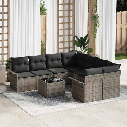 Set Divano da Giardino con cuscino 9 pcs Grigio polyrattan