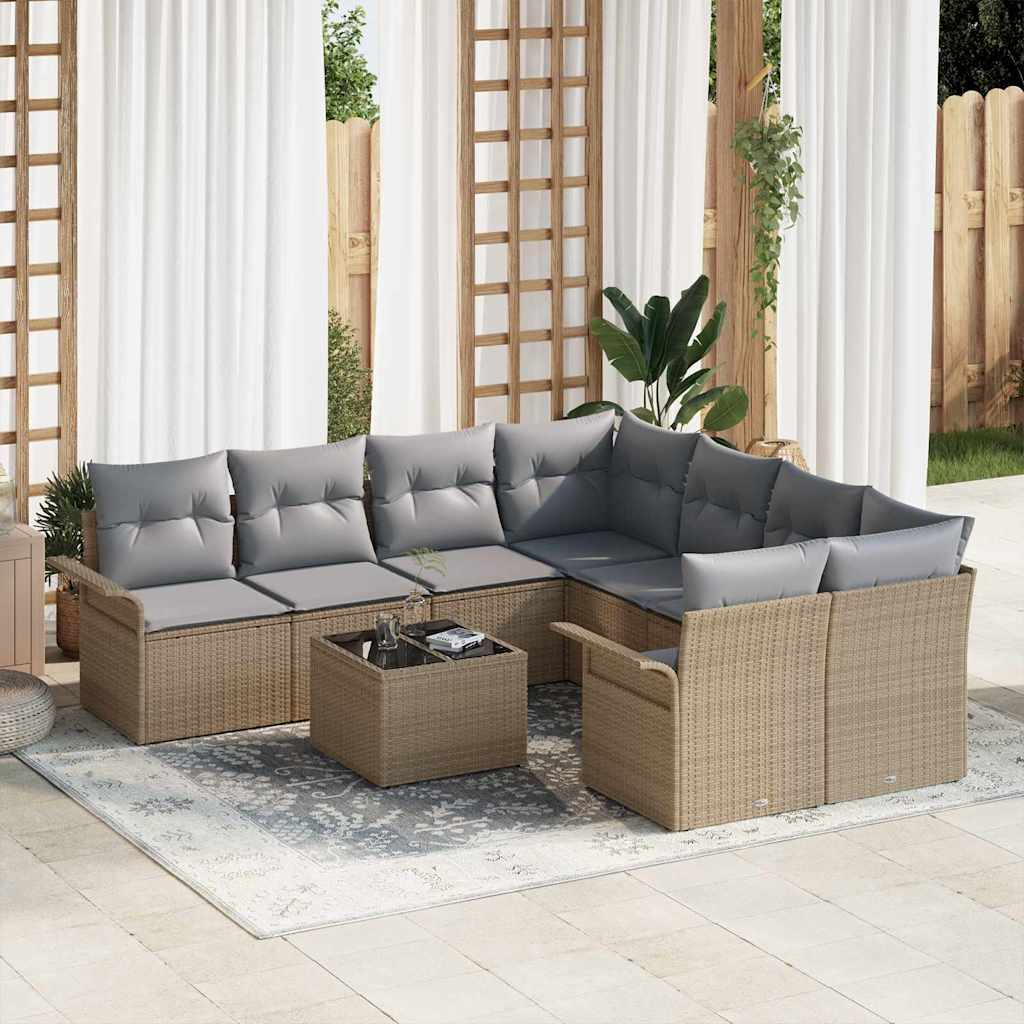 Set Divano da Giardino 9 pcs Beige e grigio polyrattan