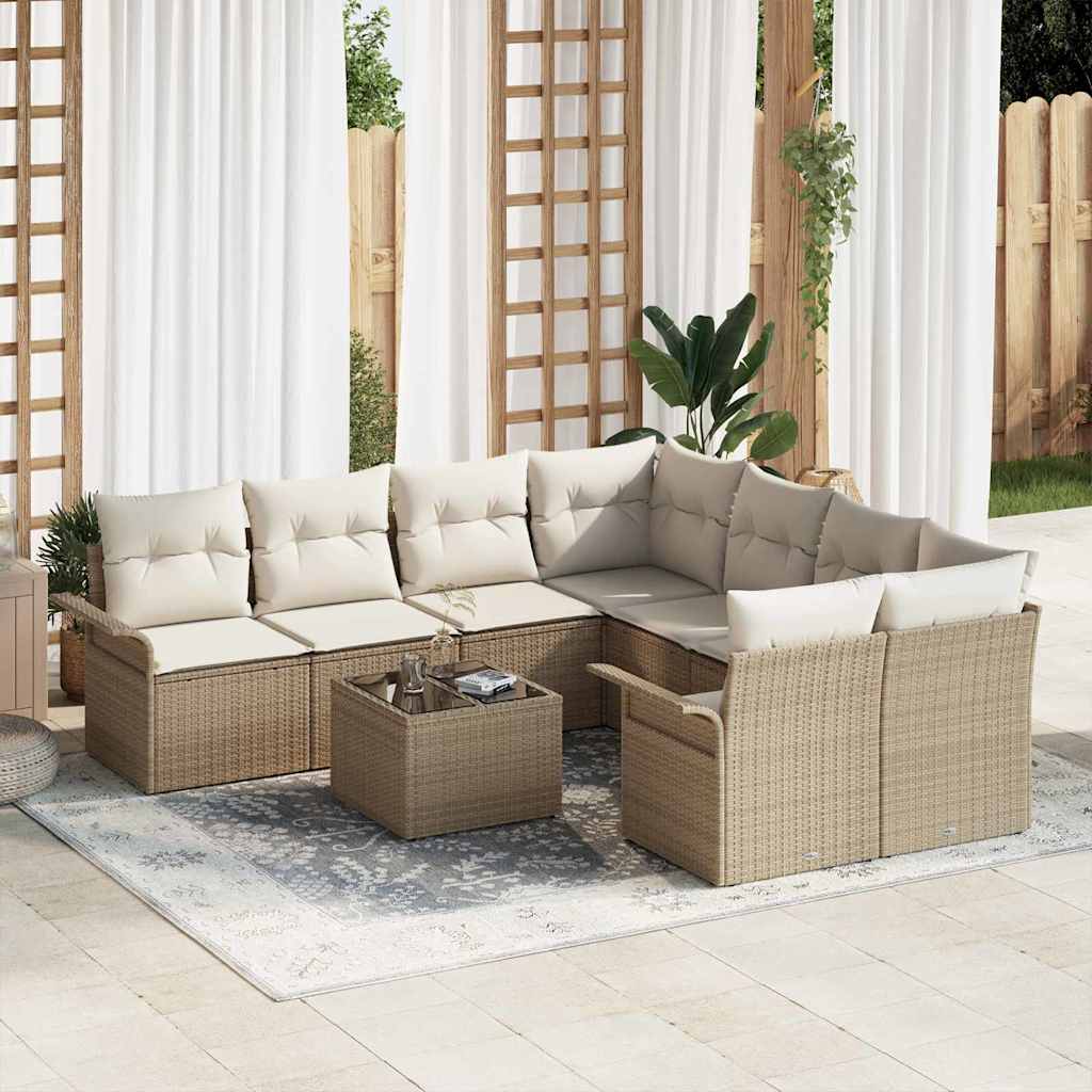 Set Divano da Giardino 9 pcs Beige e Crema polyrattan