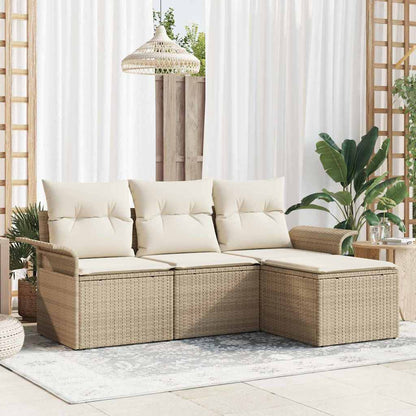 Set Divano da Giardino con cuscino 4 pcs Beige Poly Rattan