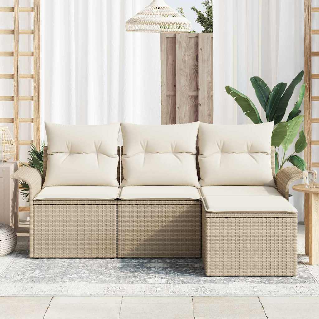 Set Divano da Giardino con cuscino 4 pcs Beige Poly Rattan