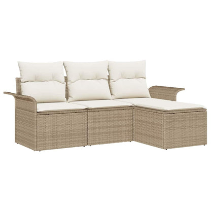 Set Divano da Giardino con cuscino 4 pcs Beige Poly Rattan