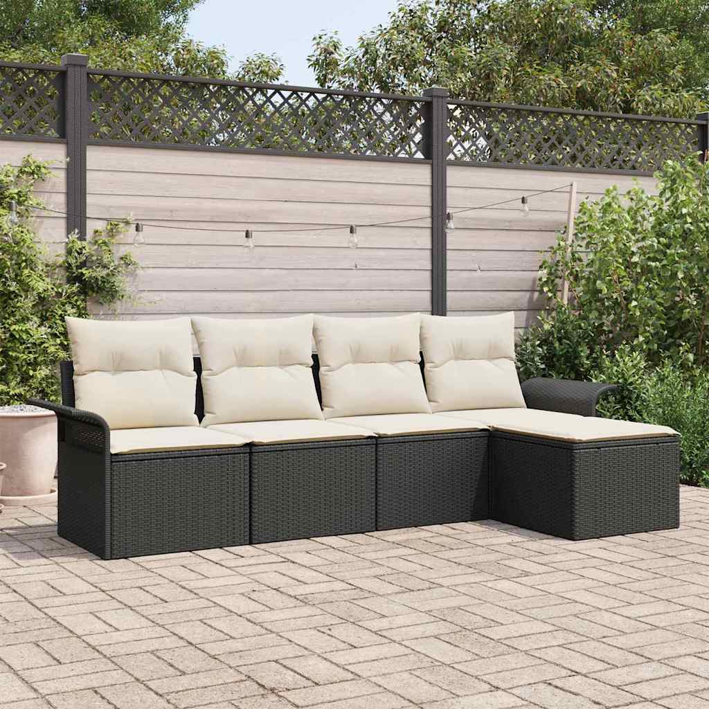 Set Divano da Giardino con cuscino 5 pcs Nero polyrattan