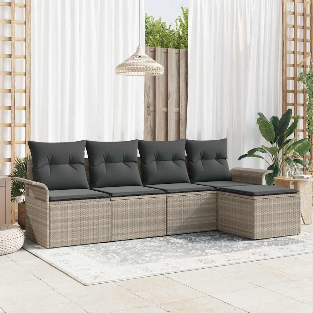 Set Divano da Giardino 5 pcs Grigio chiaro polyrattan