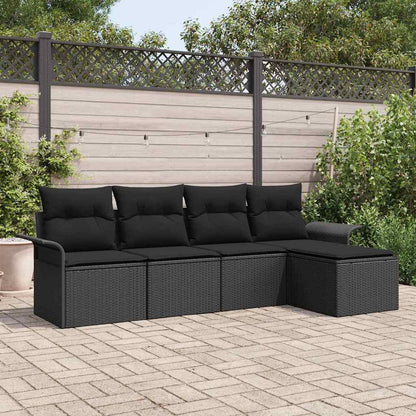 Set Divano da Giardino con cuscino 5 pcs Nero polyrattan