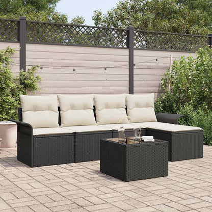 Set Divano da Giardino con cuscino 6 pcs Nero polyrattan