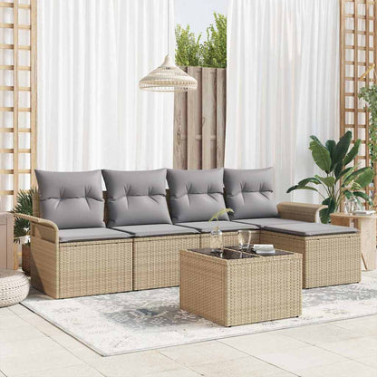 Set Divano da Giardino con cuscino 6 pcs Beige polyrattan
