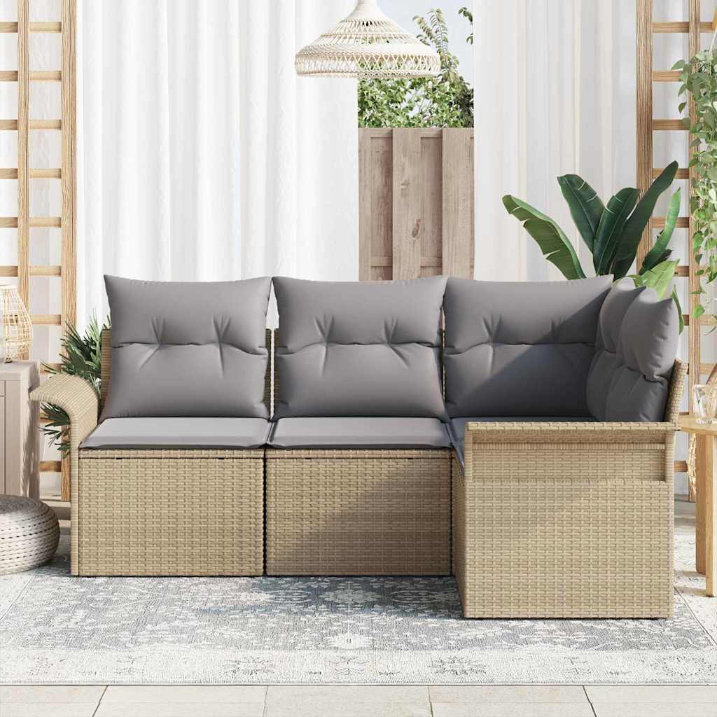 Set Divano da Giardino con archiviazione 4 pcs Beige polyrattan