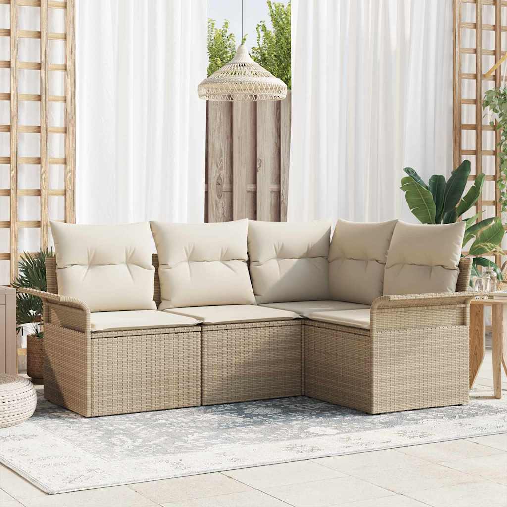 Set Divano da Giardino con archiviazione 4 pcs Beige polyrattan