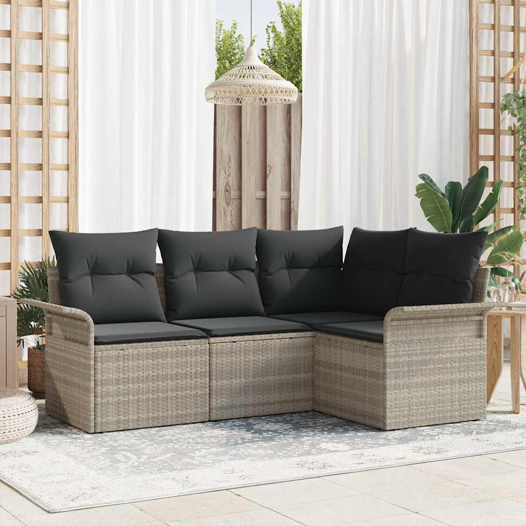 Set Divano da Giardino 4 pcs Grigio chiaro polyrattan