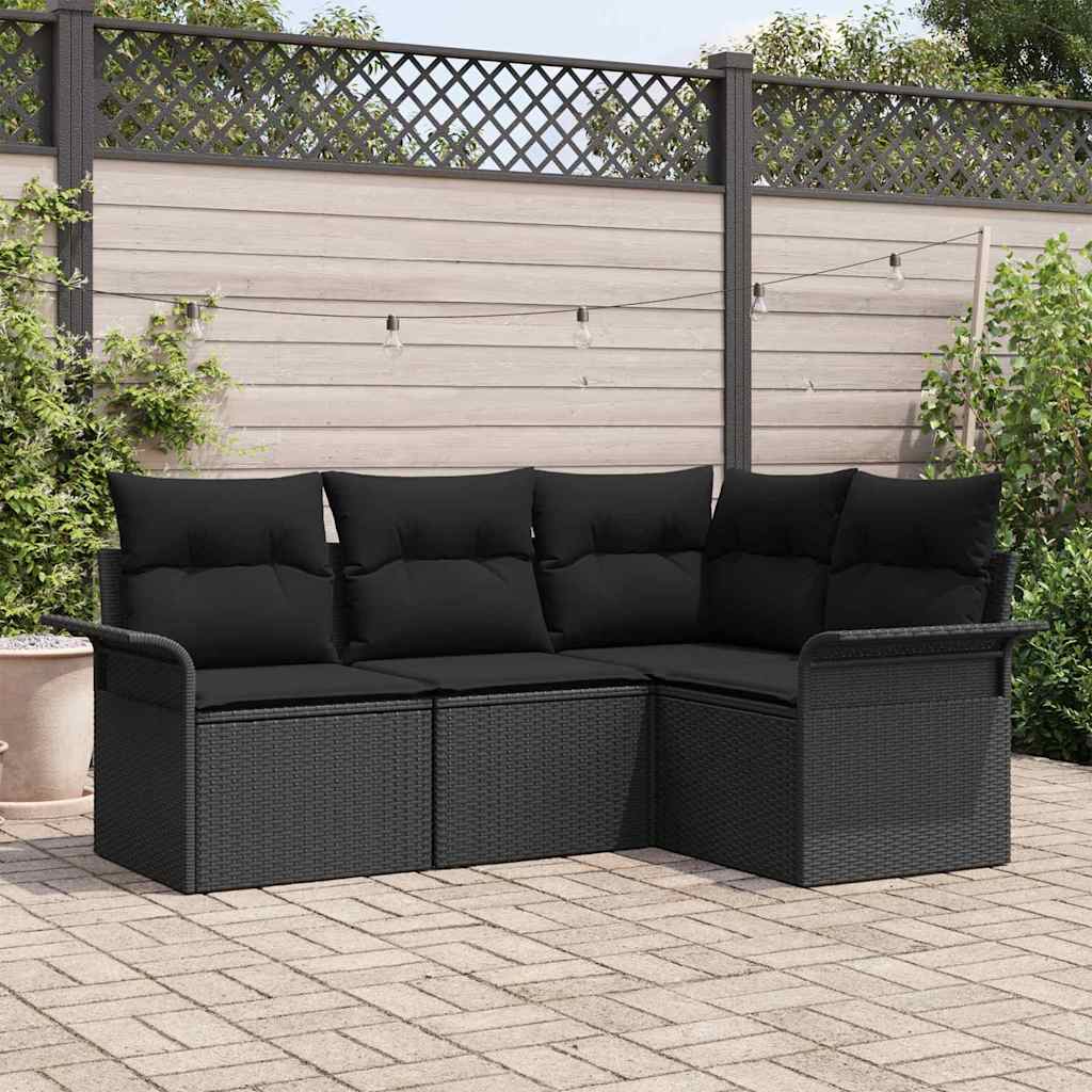 Set Divano da Giardino con archiviazione 4 pcs Nero polyrattan