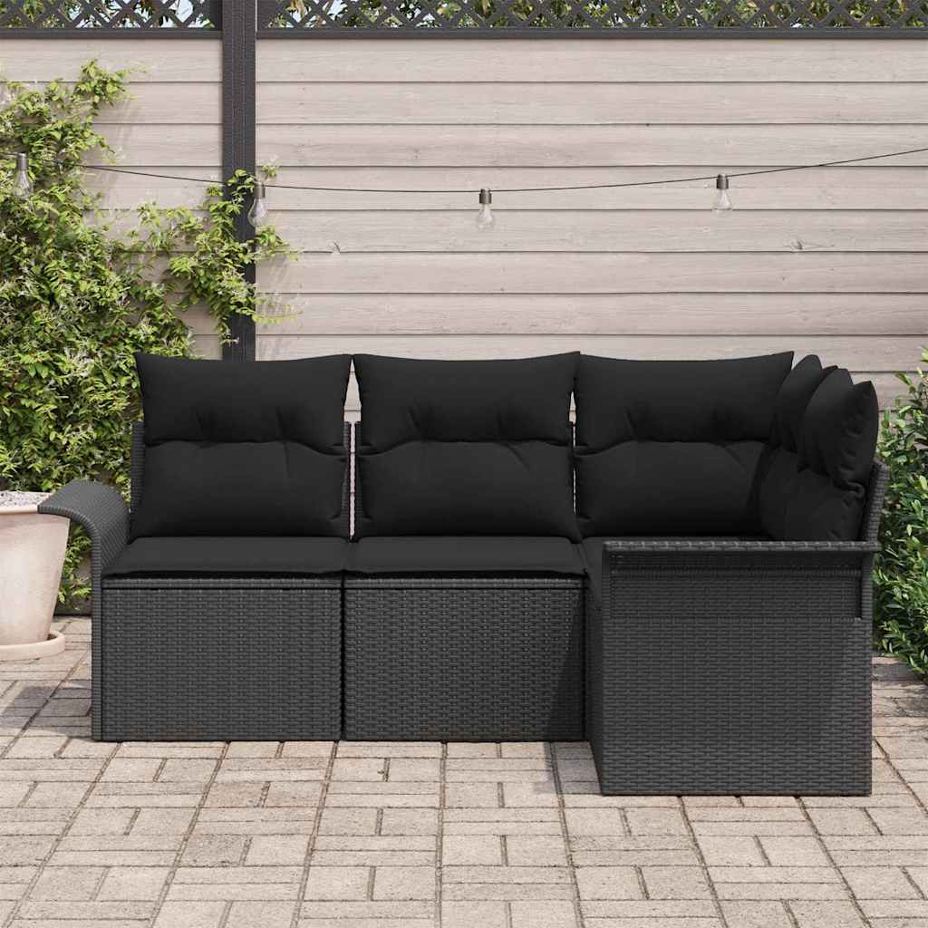 Set Divano da Giardino con archiviazione 4 pcs Nero polyrattan