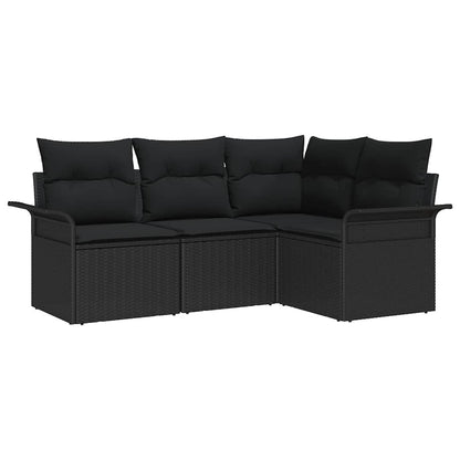 Set Divano da Giardino con archiviazione 4 pcs Nero polyrattan