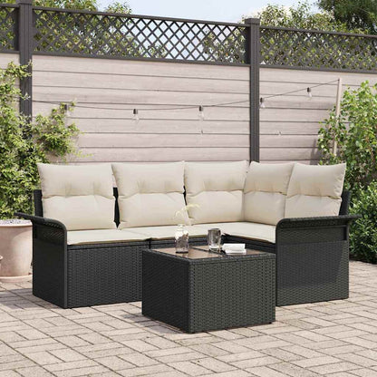 Set Divano da Giardino con archiviazione 5 pcs Nero polyrattan