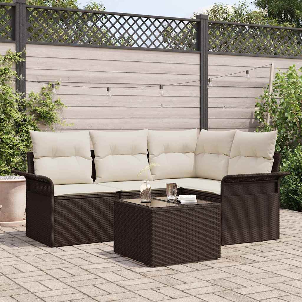 Set Divano da Giardino 5 pcs Marrone polyrattan