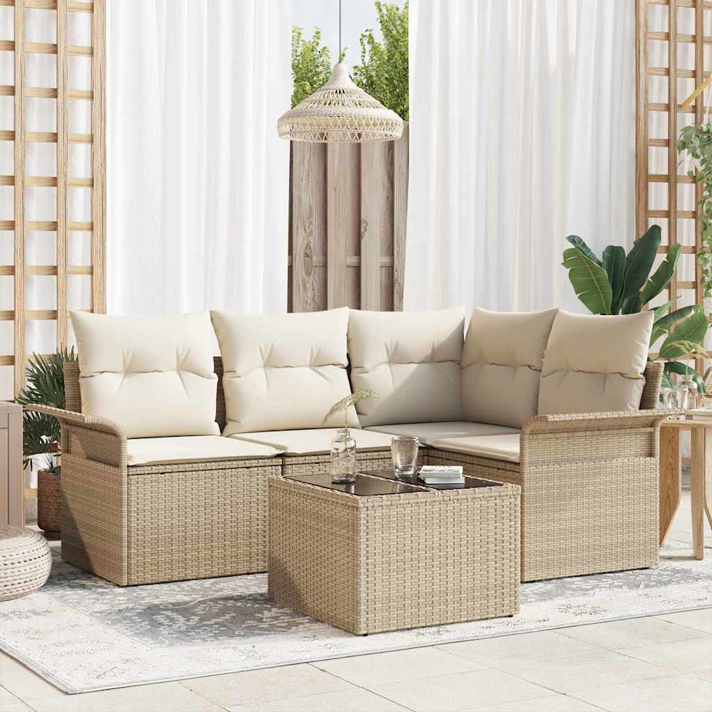 Set Divano da Giardino con archiviazione 5 pcs Beige polyrattan