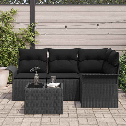 Set Divano da Giardino con archiviazione 5 pcs Nero polyrattan