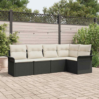 Set Divano da Giardino con archiviazione 5 pcs Nero polyrattan