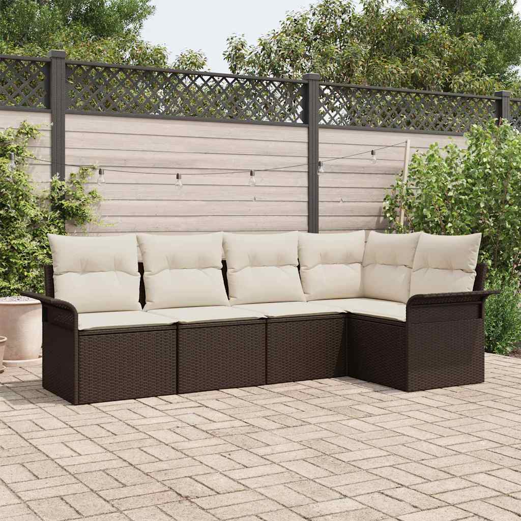 Set Divano da Giardino 5 pcs Marrone polyrattan