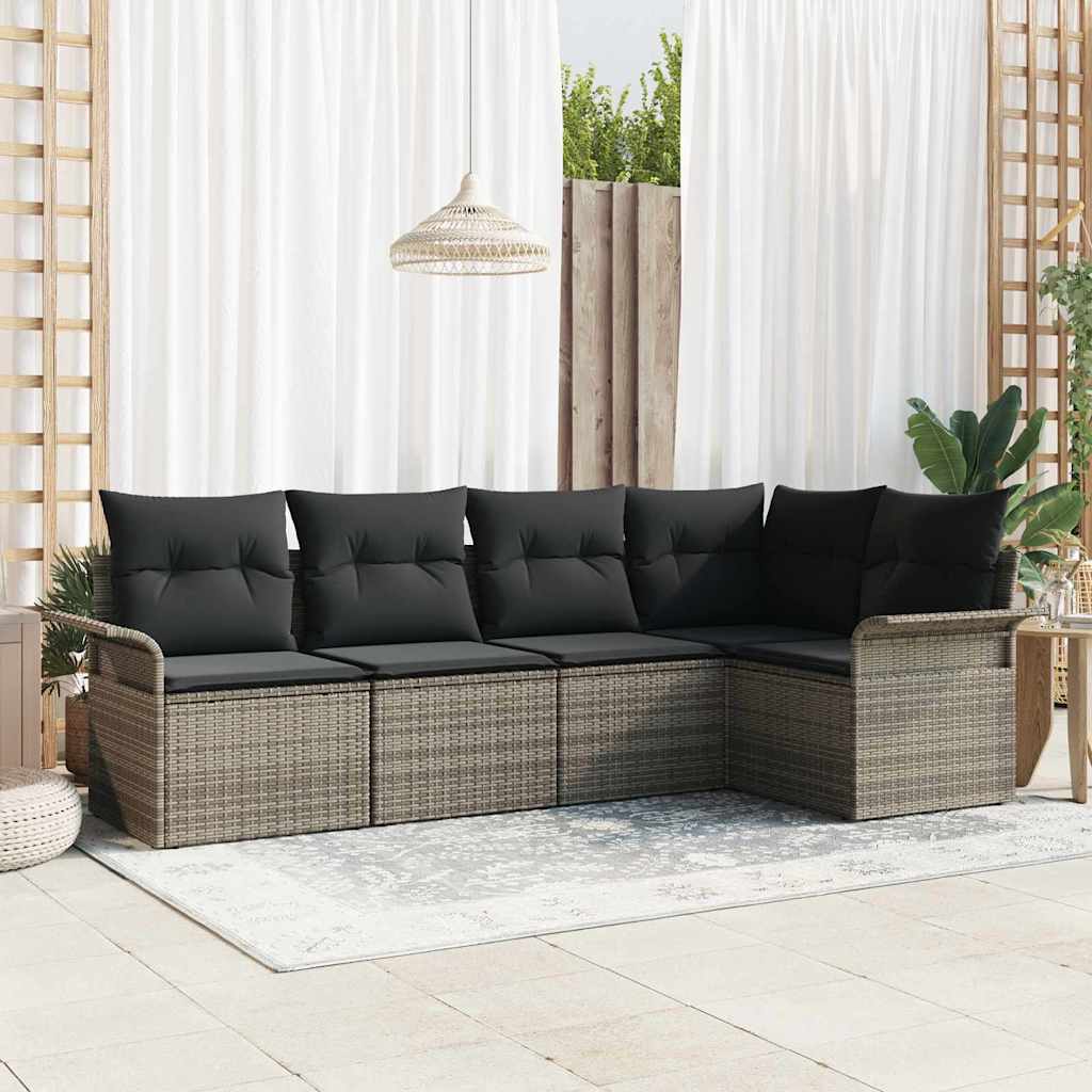Set Divano da Giardino 5 pcs Grigio polyrattan