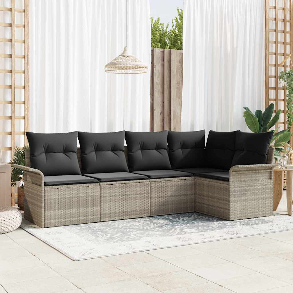 Set Divano da Giardino 5 pcs Grigio chiaro polyrattan