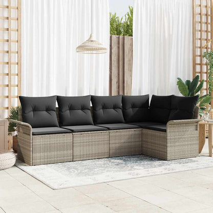 Set Divano da Giardino 5 pcs Grigio chiaro polyrattan