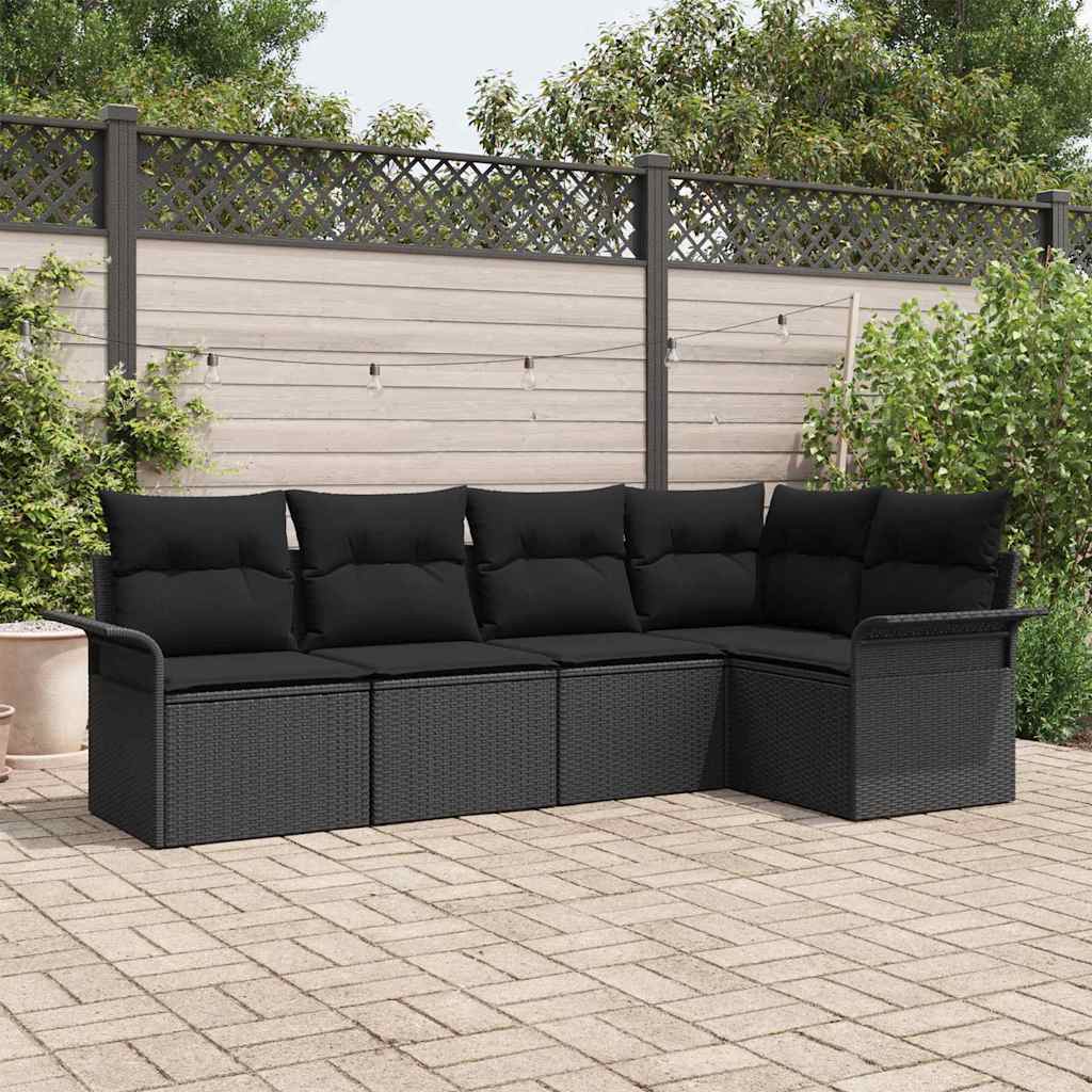 Set Divano da Giardino con archiviazione 5 pcs Nero polyrattan
