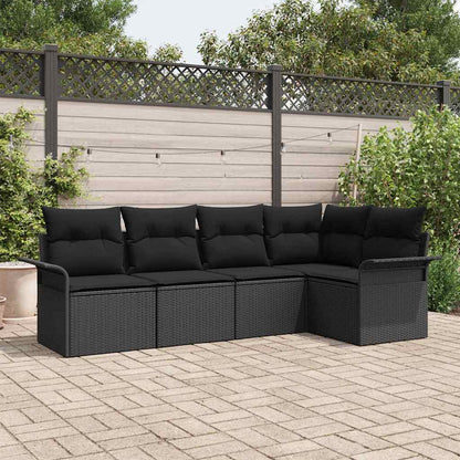 Set Divano da Giardino con archiviazione 5 pcs Nero polyrattan