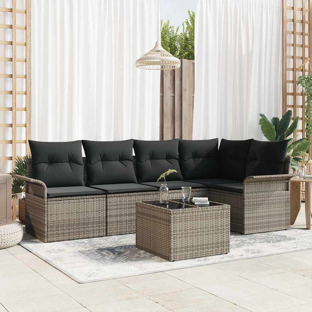 Set Divano da Giardino con cuscino 6 pcs Grigio Poly Rattan