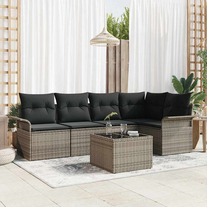 Set Divano da Giardino con cuscino 6 pcs Grigio Poly Rattan