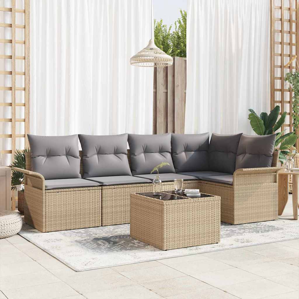 Set Divano da Giardino con cuscino 6 pcs Beige Poly Rattan