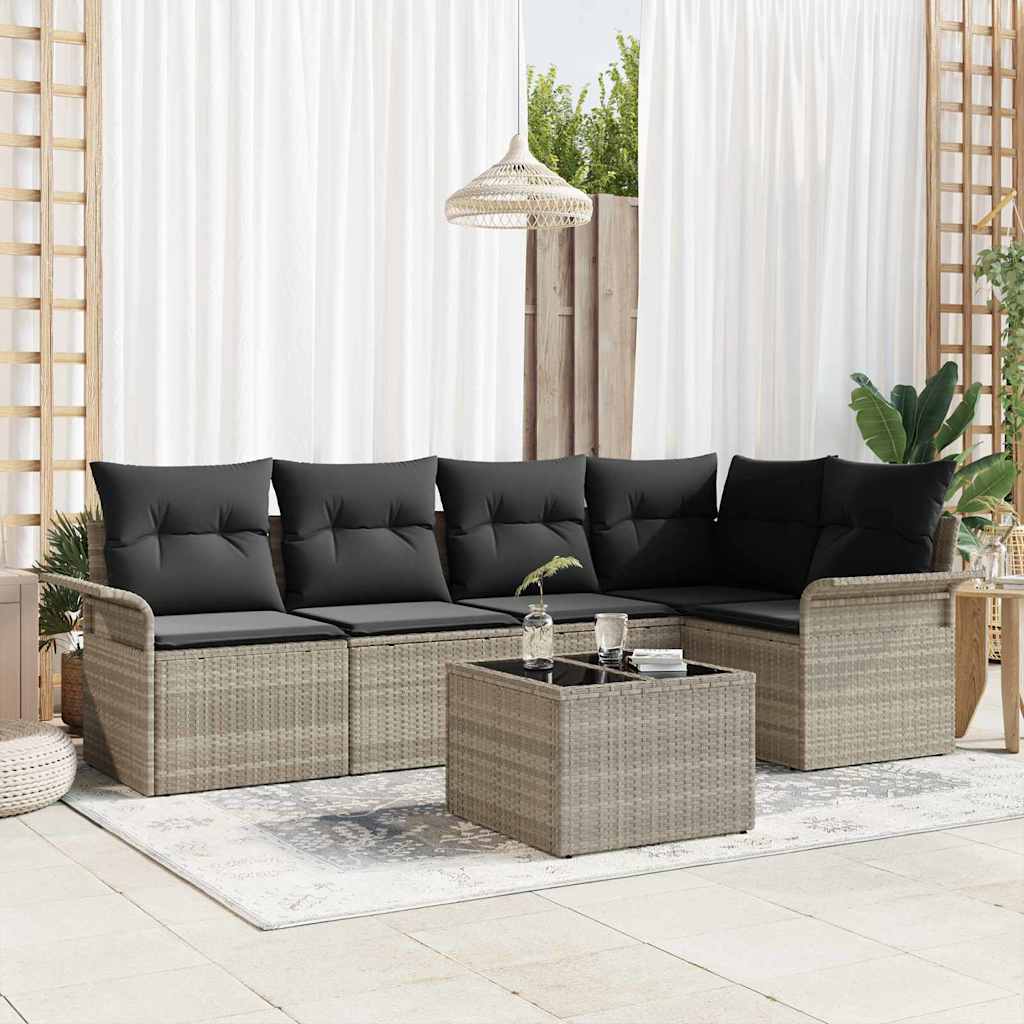Set Divano da Giardino 6 pcs Grigio chiaro Poly Rattan