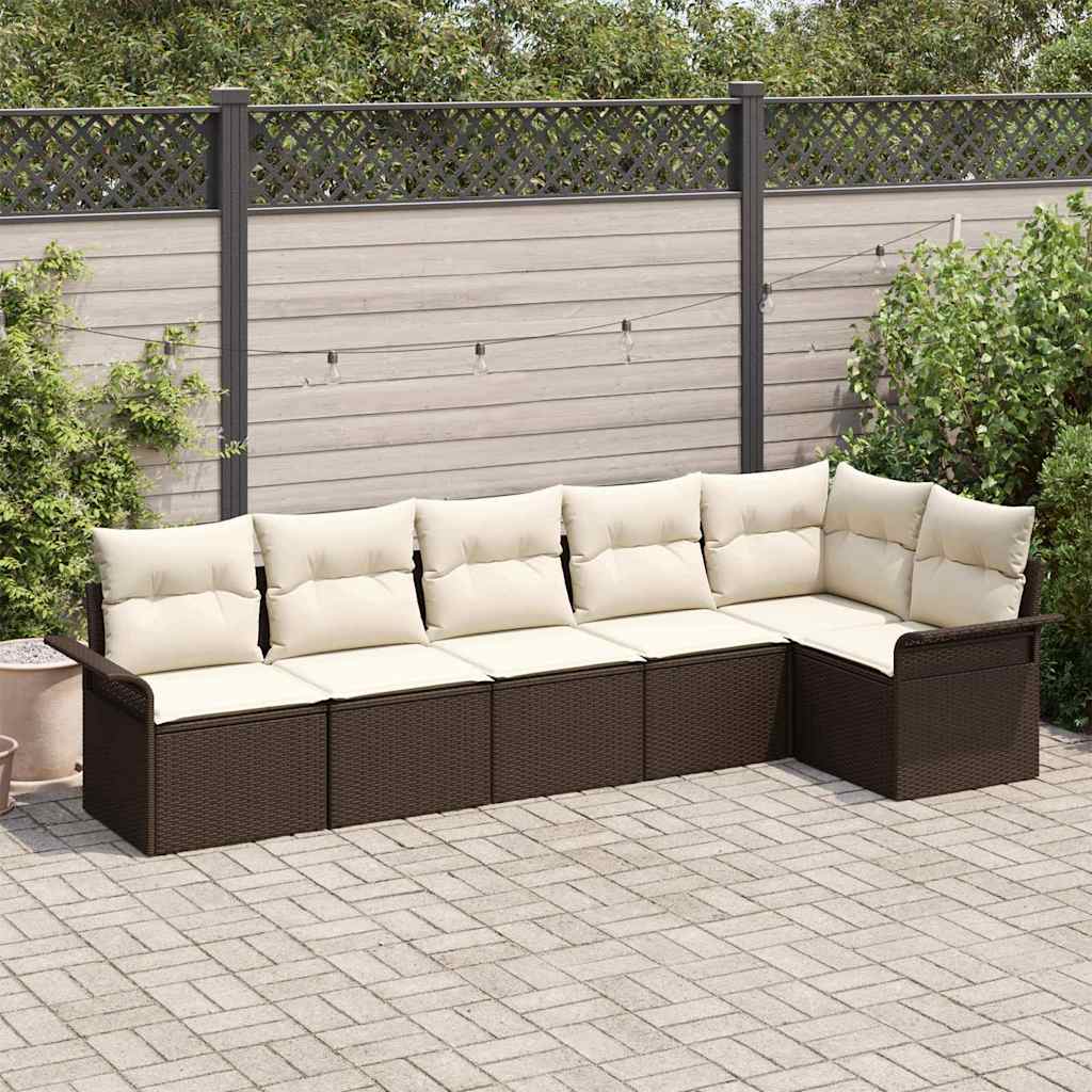 Set Divano da Giardino con cuscino 6 pcs Marrone Poly Rattan