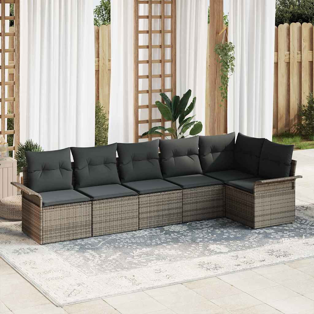 Set Divano da Giardino con cuscino 6 pcs Grigio Poly Rattan