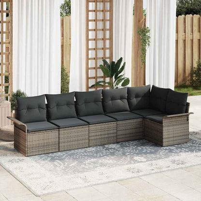 Set Divano da Giardino con cuscino 6 pcs Grigio Poly Rattan