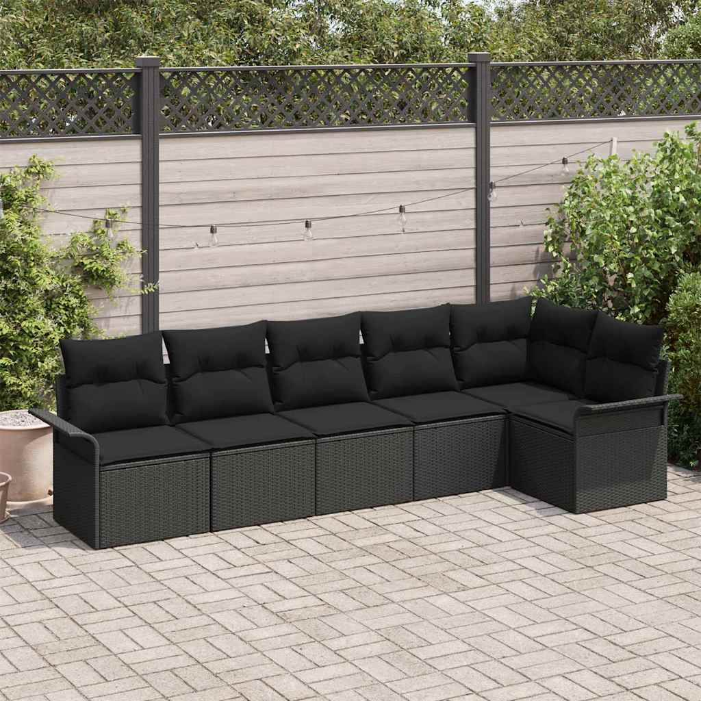 Set Divano da Giardino con cuscino 6 pcs Nero Poly Rattan