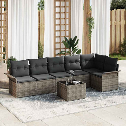 Set Divano da Giardino con cuscino 7 pcs Grigio Poly Rattan