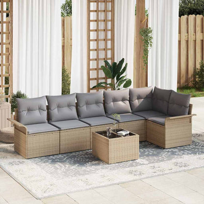 Set Divano da Giardino con cuscino 7 pcs Beige Poly Rattan