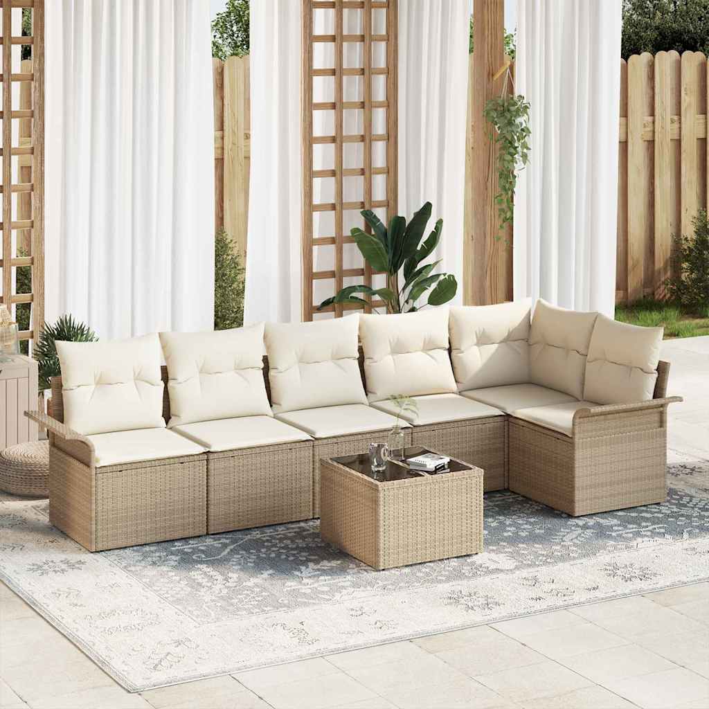 Set Divano da Giardino con cuscino 7 pcs Beige Poly Rattan