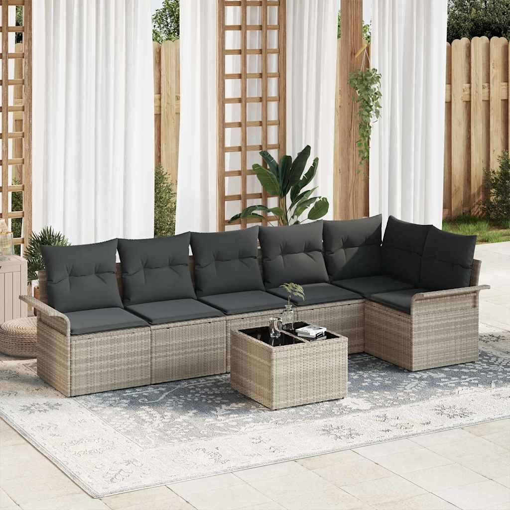 Set Divano da Giardino 7 pcs Grigio chiaro Poly Rattan