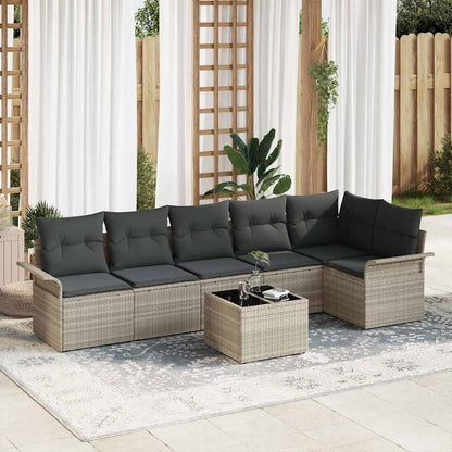 Set Divano da Giardino 7 pcs Grigio chiaro Poly Rattan
