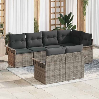 Set Divano da Giardino con cuscino 7 pcs Grigio Poly Rattan