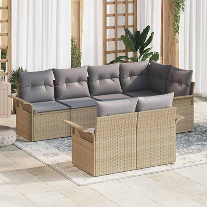 Set Divano da Giardino con cuscino 7 pcs Beige Poly Rattan