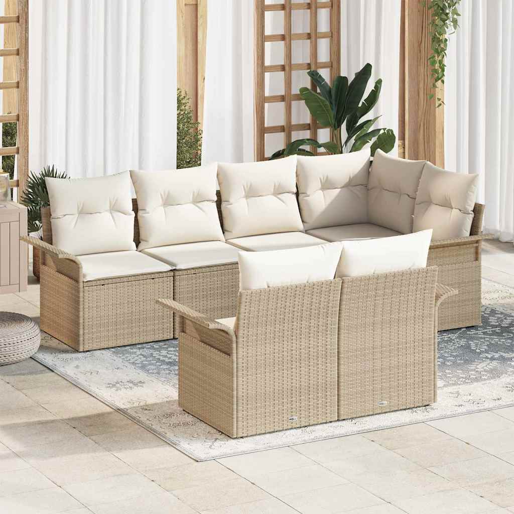 Set Divano da Giardino con cuscino 7 pcs Beige Poly Rattan