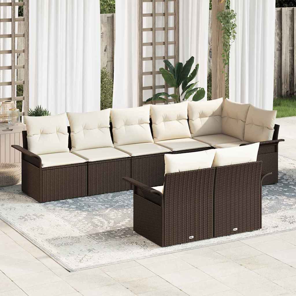 Set Divano da Giardino 8 pcs Marrone polyrattan