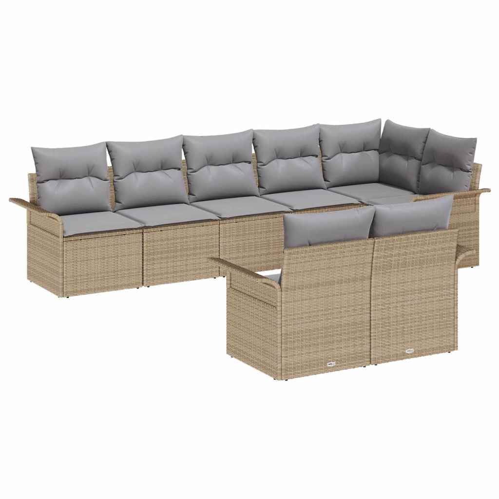 Set Divano da Giardino con archiviazione 8 pcs Beige polyrattan